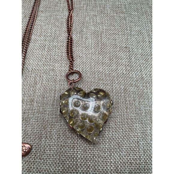 Betsey Johnson Lucite Crystal Puffed Heart Pendant Necklace 34" Valentines Gift - Picture 6 of 8